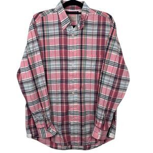 MINE Cotton Button Down Shirt Preppy Plaid Pink Blue Green Size Medium